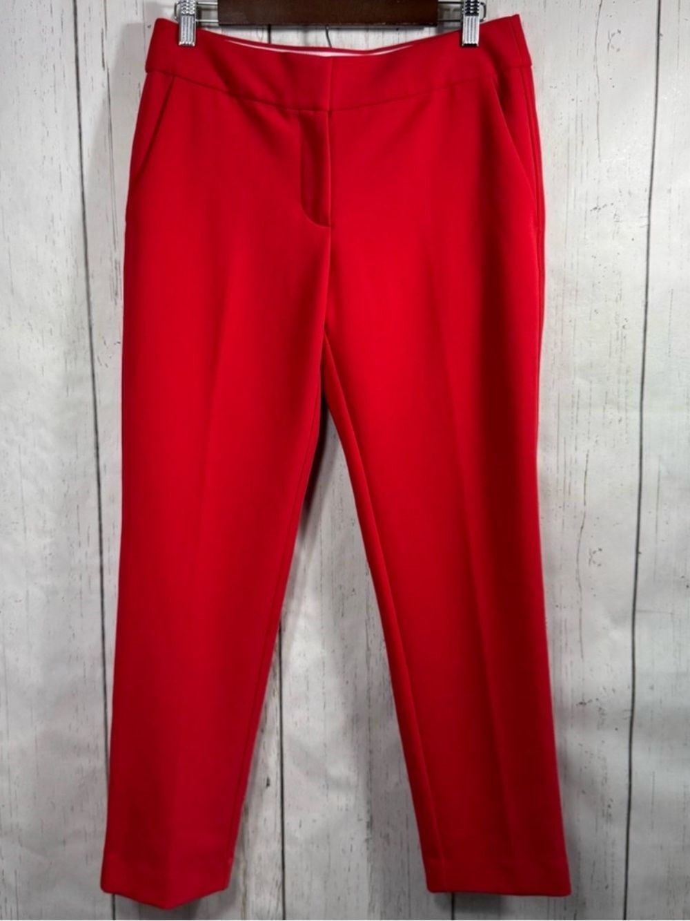 Loft Julie Red Ankle Pants Career Office Minimalist Classic Preppy Stretch 4